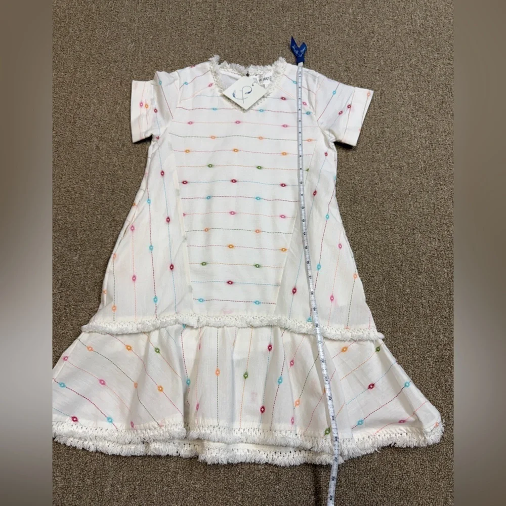 NWT Poppet & Fox: Girls White Dress with Colorful Aztec Design, Size 6